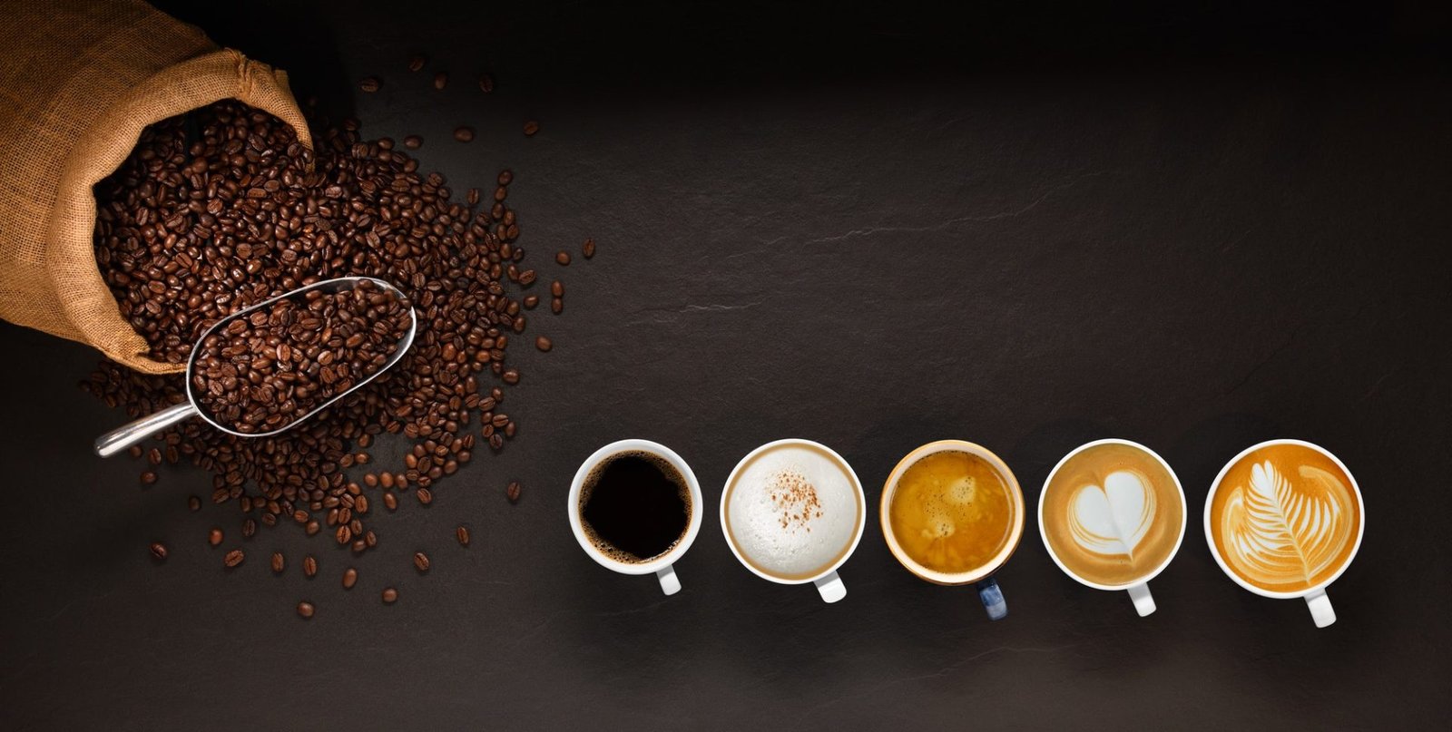 Coffee beans with 5 Different coffee Styles